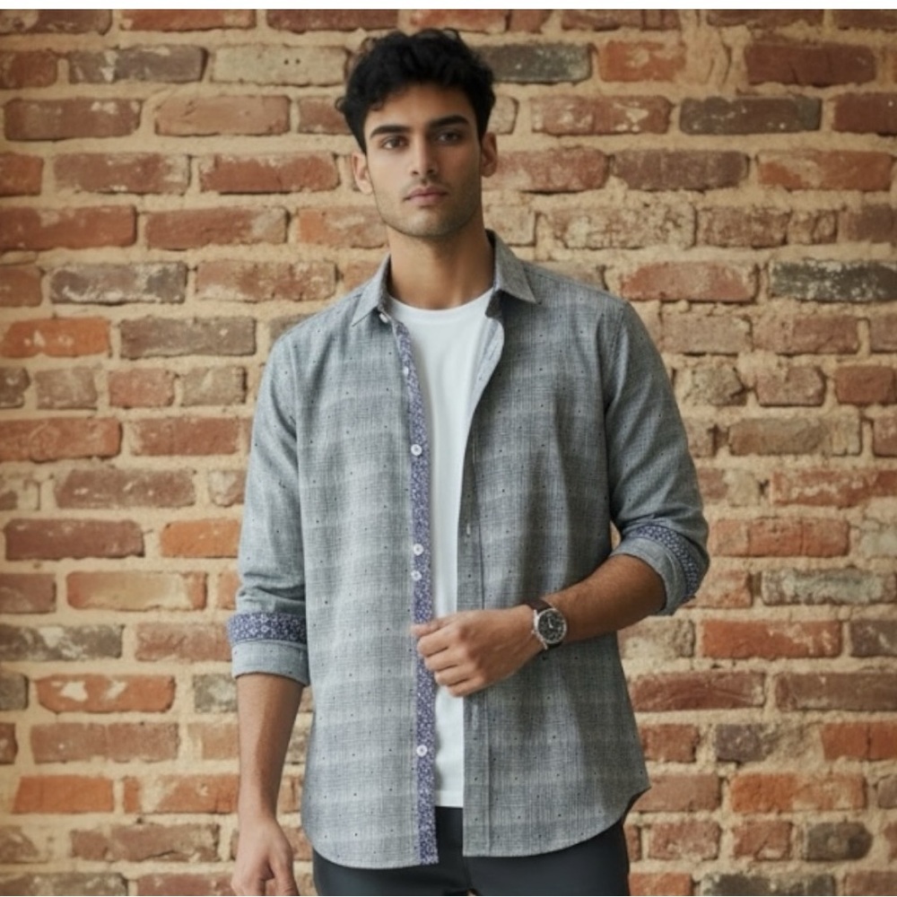 Bugatchi Black and White Button Down Mens Shirt